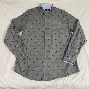 Le 31 Simons Bicycle Grey Button Down Long Sleeved Shirt Semi Fit Size Medium